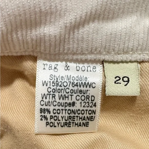 Rag & Bone winter white Tomboy skinny Corduroy Jeans 29 - Picture 9 of 11